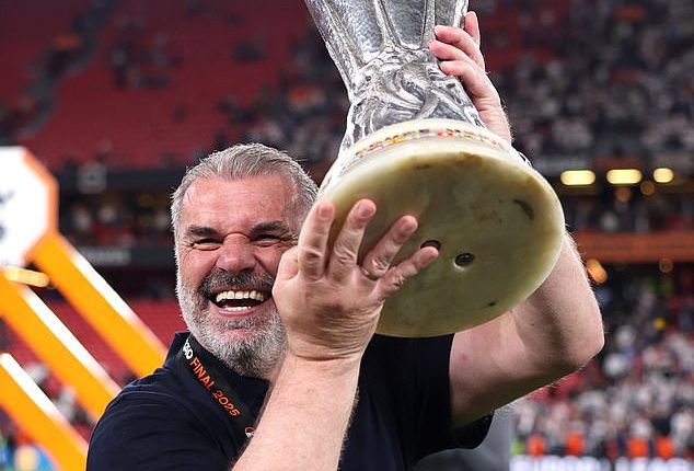 Ange Postecoglou scored the biggest win of his life when he took Tottenham to Europa League glory with a 1-0 win over Manchester United (pictured)