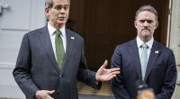 Treasury Secretary Scott Bessent and U.S. Trade Representative Jamieson Greer speak to press on Sunday, May 11 during the second day of bilateral talks between the U.S. and China in Geneva, Switzerland