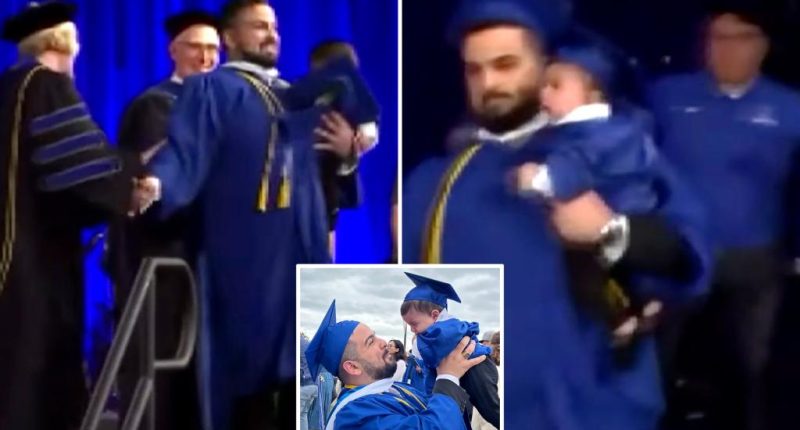 University of Buffalo graduate chased on stage by police while holding infant son during ceremony in chaotic scene