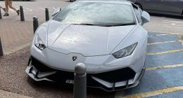 A man accused of parking his luxury supercar in a disabled parking bay has defended himself with the ultimate 'clapback' (Pictured: The grey Lamborghini that caused a major parking debate on Facebook)