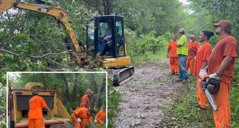 ‘Army of orange’ inmates rescue mother and 3 children who were stranded at home following destructive Oklahoma tornado