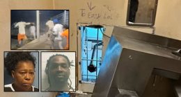 ‘Assisting the fugitives’: Grandma busted helping jail inmate involved in mass escape where prisoners wrote ‘to easy lol’ after cutting hole in cell wall, cops say