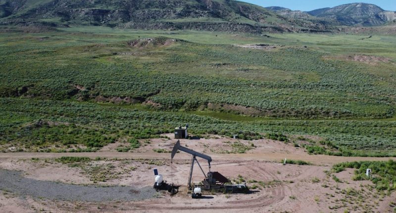 A pumpjack in eastern Utah extracts oil from underground.