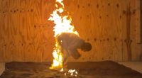 Ryan Luney pictured completing his world record feat of seven backflips in 30 seconds while on fire