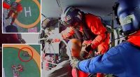 Ailing worker plucked from high-seas oil rig in daring Coast Guard rescue: video