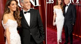 Amal Clooney piles on pearls to join George on Tony Awards 2025 red carpet