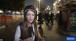 ABC's North America correspondent Lauren Day (pictured) was hit by tear-gas as police tried to disperse protestors in Los Angeles