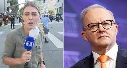 Anthony Albanese's brutal message to Trump after Nine News reporter was shot with rubber bullets while covering protests in Los Angeles: 'Horrific'