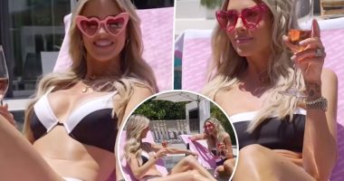 Blond bombshells Heather Rae Young and Christina Haack make a splash in bikinis for poolside shoot