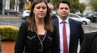 Brittany Higgins is pictured alongside her husband David Sharaz. The two have sold a French chateau they purchased with the proceeds of a $2.4million Commonwealth settlement