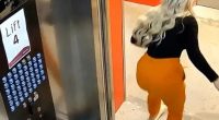 Jade Jeske, the glamorous wife of Lone Wolf bikie Yusuf Nazlioglu, could be seen rushing into an elevator and frantically pushing buttons as she tried to reach the ground floor and find help