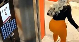 Jade Jeske, the glamorous wife of Lone Wolf bikie Yusuf Nazlioglu, could be seen rushing into an elevator and frantically pushing buttons as she tried to reach the ground floor and find help