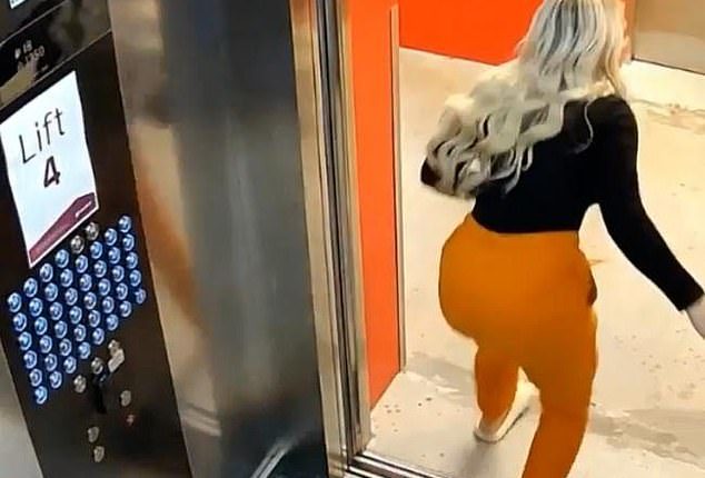 Jade Jeske, the glamorous wife of Lone Wolf bikie Yusuf Nazlioglu, could be seen rushing into an elevator and frantically pushing buttons as she tried to reach the ground floor and find help