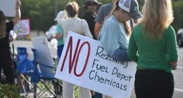 Protesters opposed to the rezoning demonstrated ahead of a Bunnell City Commission meeting last week. The item was not on the agenda. (© FlaglerLive)