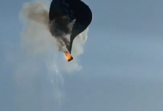At least eight people have died after a hot-air balloon burst into flames and plunged to the ground in Brazil (pictured)