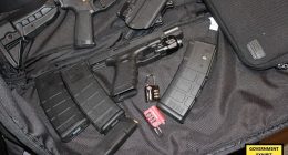 Manhattan federal prosecutors released a trove of pictures on Thursday, which were entered  as exhibits in Sean 'Diddy' Combs ongoing criminal trial. Pictured above are some of the weapons found at the rap mogul's Los Angeles mansion