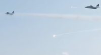 The footage shows heat trap flares and possible missiles from the Su-25s