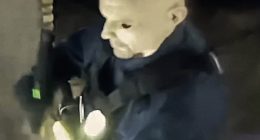 Terrifying new images show the suspect behind Saturday's ‘politically motivated assassinations’ wearing a creepy Halloween-style mask while launching his killing spree
