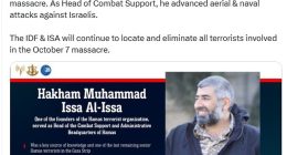 In a post on X, the IDF reported that it 'eliminated' Hakham Muhammad Issa Al-Issa
