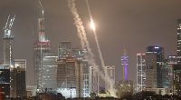 Israel's Iron Dome air defense system intercepts ballistic missiles fired from Iran over the city of Tel Aviv, Israel, 15 June 2025