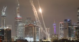 Israel's Iron Dome air defense system intercepts ballistic missiles fired from Iran over the city of Tel Aviv, Israel, 15 June 2025