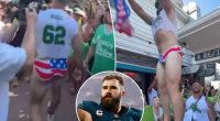Jason Kelce strips down to American flag underwear at Eagles event