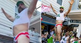 Jason Kelce strips down to tiny speedo for charity event