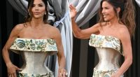 Lauren Sánchez kicks off wedding festivities in corseted couture