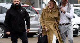 Jacqui Burfoot and Clint Rice arrived at Sydney's Campbelltown Local Court on Tuesday with a bodyguard for the AVO hearing