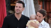 Michelle Keegan cradles baby Palma on birthday day out with Mark Wright in Spain