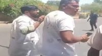 Astonishing footage showed the man walking away from the scene with some visible injuries to his face