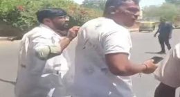 Astonishing footage showed the man walking away from the scene with some visible injuries to his face