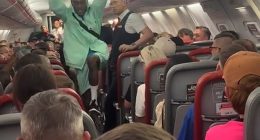 A 'feral' Brit has been captured attempting to provoke another passenger on a chaotic 'flight from hell' to Ibiza
