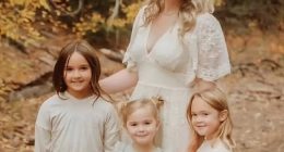 Whitney Decker is pictured with her daughters Paityn, Evelyn and Olivia