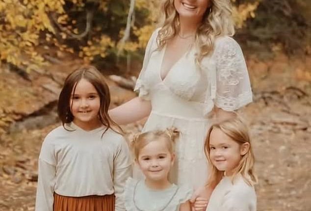 Whitney Decker is pictured with her daughters Paityn, Evelyn and Olivia