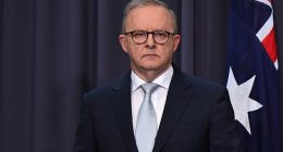 Prime Minister Anthony Albanese (pictured) fronted the media shortly after 11.30am on Monday - more than 24 hours after US President Donald Trump unleashed a series of 'bunker bombs' on three of Iran's nuclear sites in a serious escalation of the conflict raging in the Middle East