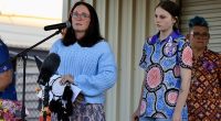 Phoebe's mother Kylie Johnson and her sister Kaylea at a candlelit vigil for Phoebe