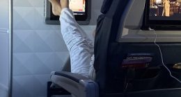 A woman on a recent Delta flight horrified fellow passengers after propping her bare feet without socks on the TV screen in front of her