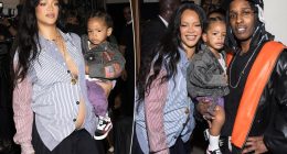 Pregnant Rihanna and son Riot support A$AP Rocky at his Paris Fashion Week show
