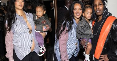 Pregnant Rihanna and son Riot support A$AP Rocky at his Paris Fashion Week show