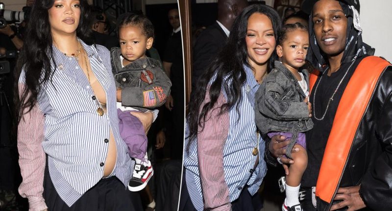 Pregnant Rihanna and son Riot support A$AP Rocky at his Paris Fashion Week show