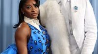 Simone Biles is pictured with her husband Jonathan Owens, who plays in the NFL for Chicago Bears