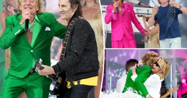 Rod Stewart brings out Ronnie Wood and more music legends during Glastonbury set