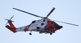 Coast Guard recovery crews found the debris field and are searching for bodies in a Jayhawk helicopter (file photo pictured)