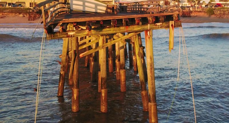 Engineers are urgently recommending the immediate demolition of a further 125 to 150 feet from the end of the pier, which remains in danger of collapse, and walling off the entire structure before it is entirely demolished. (© Scott Spradley for FlaglerLive),