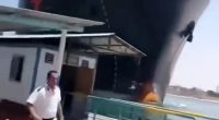 Footage showed the ship crashing into a port in the Suez Canal on Friday