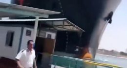 Footage showed the ship crashing into a port in the Suez Canal on Friday