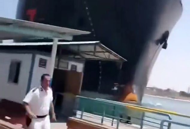 Footage showed the ship crashing into a port in the Suez Canal on Friday