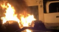 CCTV shows the vehicles parked in Russell Lea explode, as part of a targeted arson attack