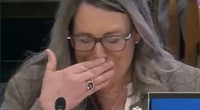 Rep. Darcey Edwards, a Republican, is seen crying while sharing an impassioned account of her searching for her son, who was once a drug addict living on the streets in Portland as a way to advocate for a new system that would allow the homeless youth population a chance to 'call your mom'